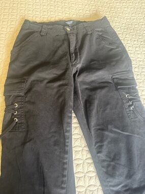 Cracker Barrel Black Cargo Pants with Side Lace-Up Detail